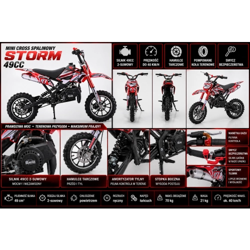 MINI CROSS Motor Spalinowy 49CC STORM Czerwony PSP.DB701SE.CR